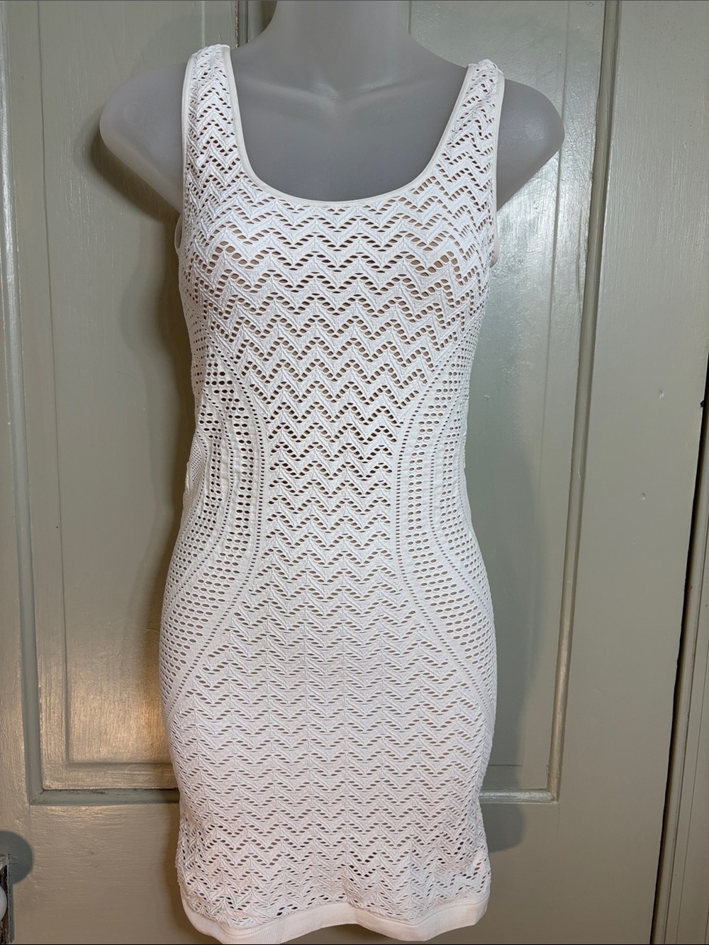White Crochet Tank Mini Dress - Sleek Knit Summer Style